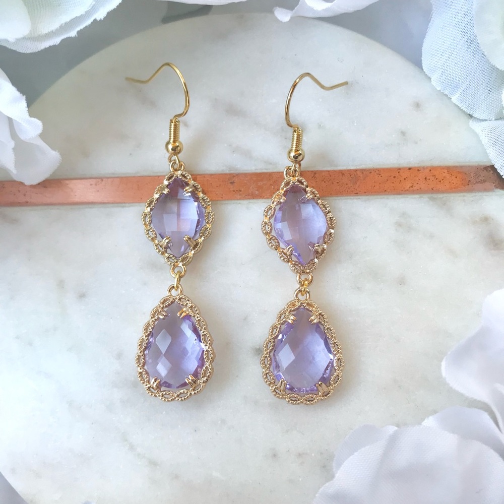 Purple and Gold Filigree Dangly Earrings Made by me NWOT